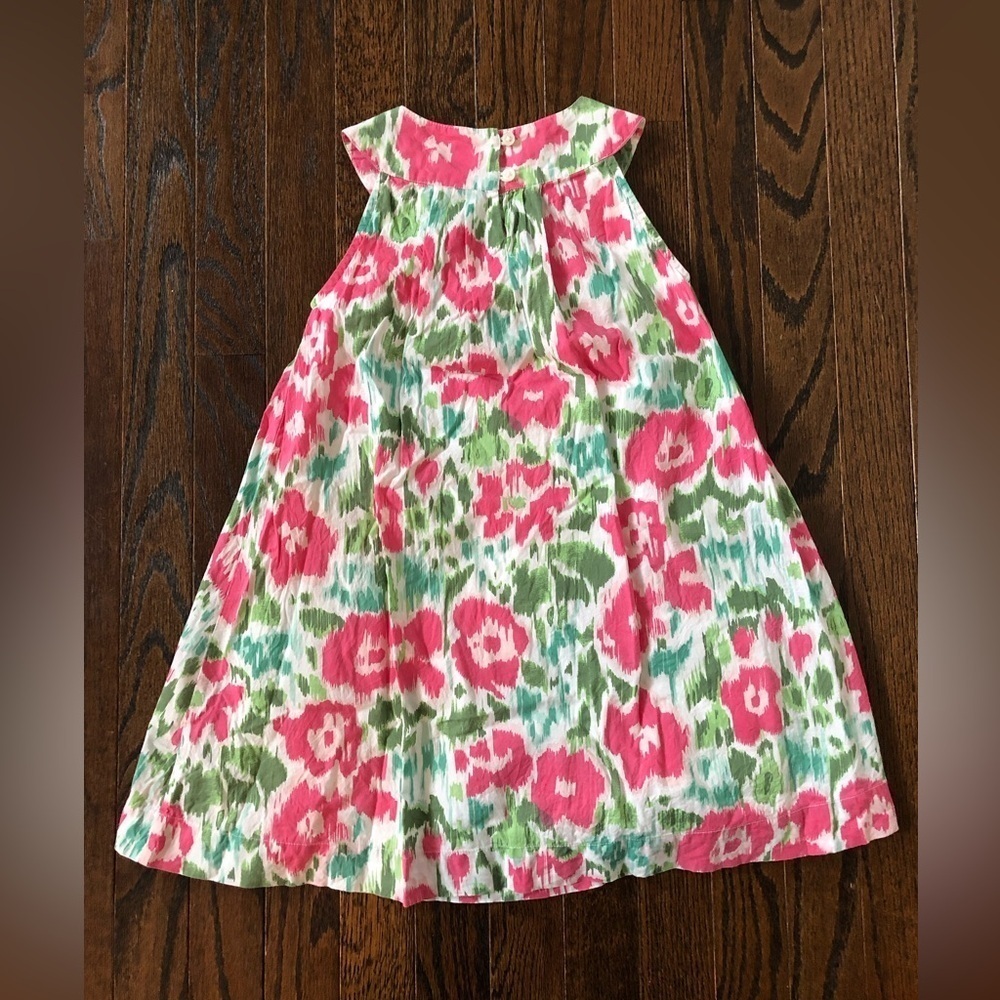 Mini Boden Girls 5-6Y Pink/Green Floral Shift Dress w/Jeweled Neckline - EUC! - Picture 8 of 9